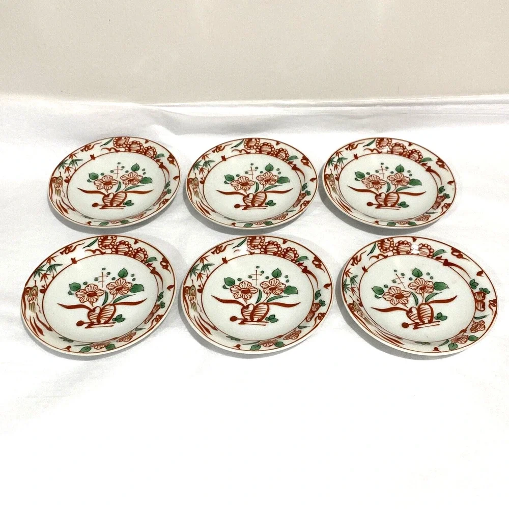 Asian porcelain berry bowls (6) floral motif retro cottage core shallow bowl